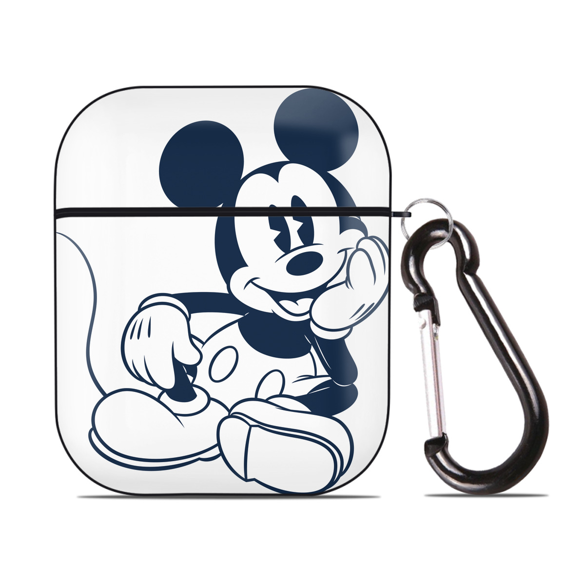 （画像用） ミッキーマウス Mickey Mouse AirPods 第2世代保護ケース ハードシェル ブラック 耐衝撃・防指紋・カラビナ付き