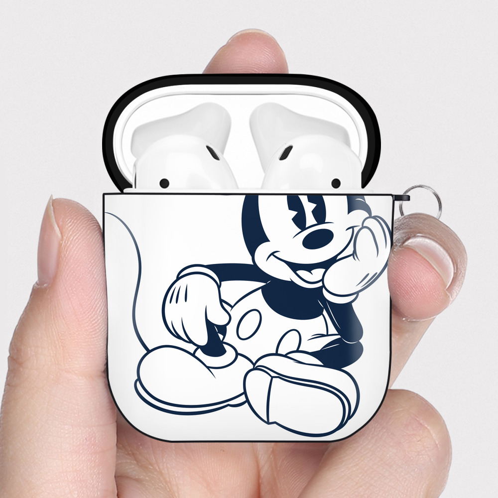 （画像用） ミッキーマウス Mickey Mouse AirPods 第2世代保護ケース ハードシェル ブラック 耐衝撃・防指紋・カラビナ付き