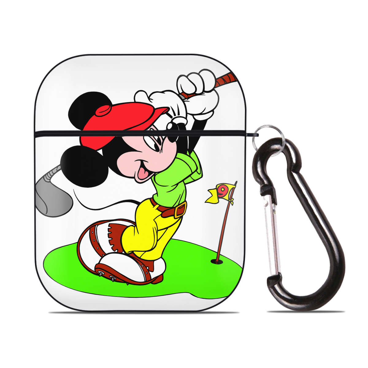 （画像用） ミッキーマウス Mickey Mouse AirPods 第2世代保護ケース ハードシェル ブラック 耐衝撃・防指紋・カラビナ付き