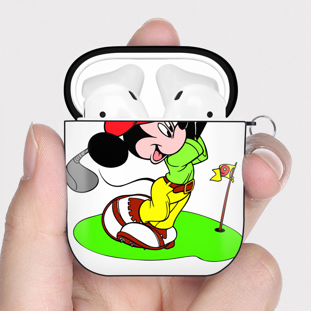 （画像用） ミッキーマウス Mickey Mouse AirPods 第2世代保護ケース ハードシェル ブラック 耐衝撃・防指紋・カラビナ付き