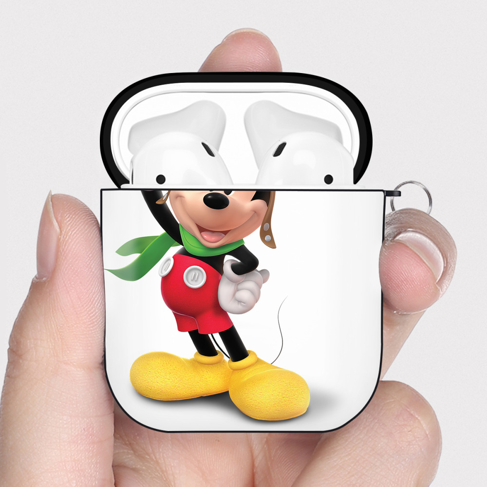 （画像用） ミッキーマウス Mickey Mouse AirPods 第2世代保護ケース ハードシェル ブラック 耐衝撃・防指紋・カラビナ付き