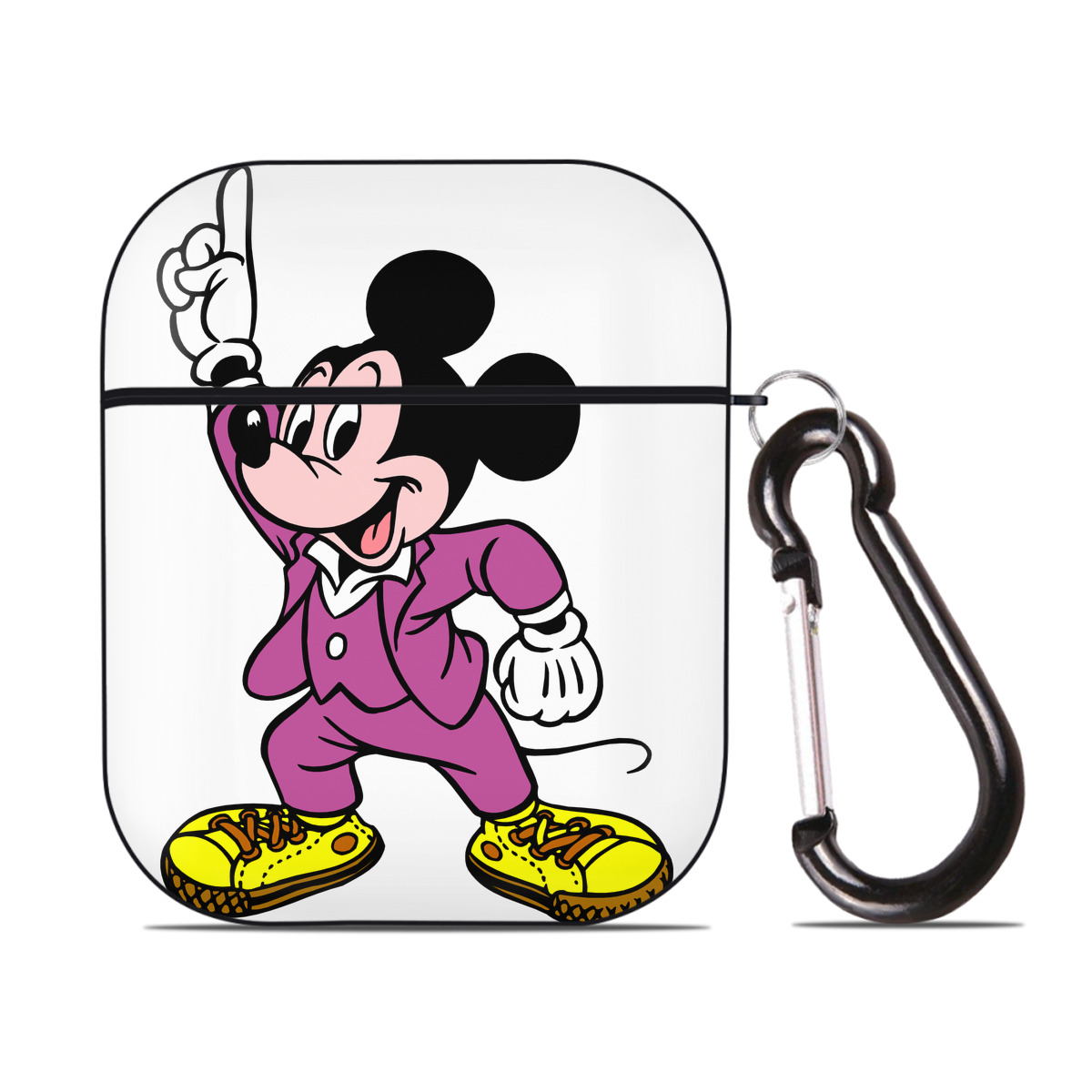 （画像用） ミッキーマウス Mickey Mouse AirPods 第2世代保護ケース ハードシェル ブラック 耐衝撃・防指紋・カラビナ付き