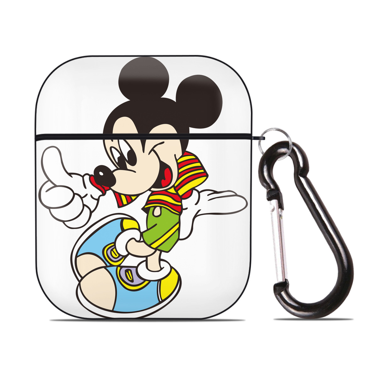 （画像用） ミッキーマウス Mickey Mouse AirPods 第2世代保護ケース ハードシェル ブラック 耐衝撃・防指紋・カラビナ付き
