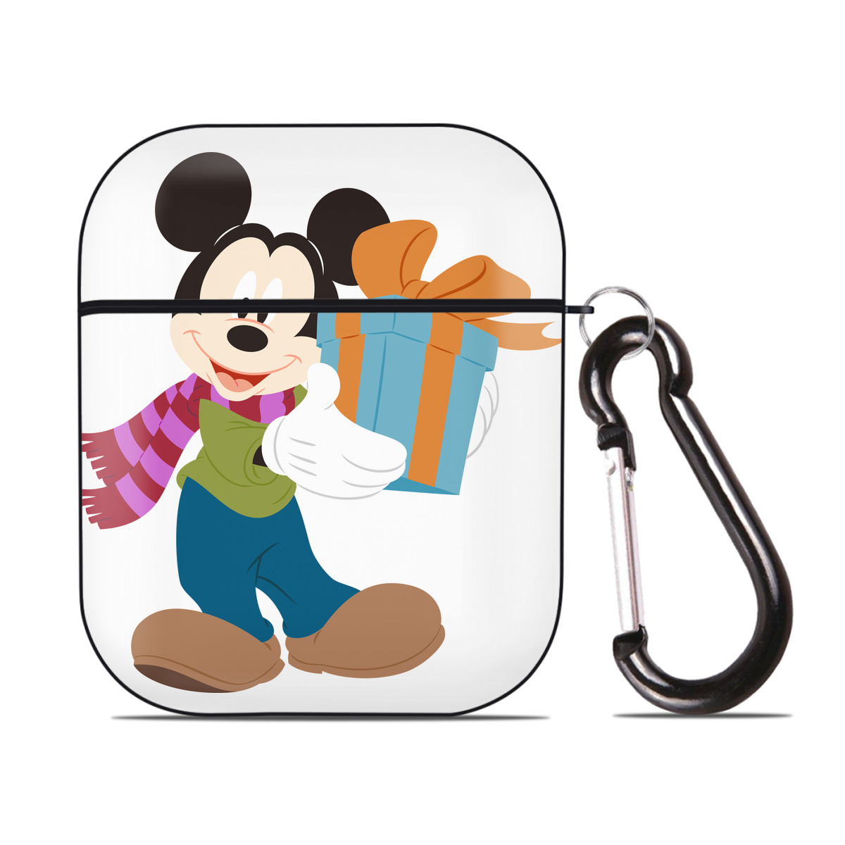 （画像用） ミッキーマウス Mickey Mouse AirPods 第2世代保護ケース ハードシェル ブラック 耐衝撃・防指紋・カラビナ付き