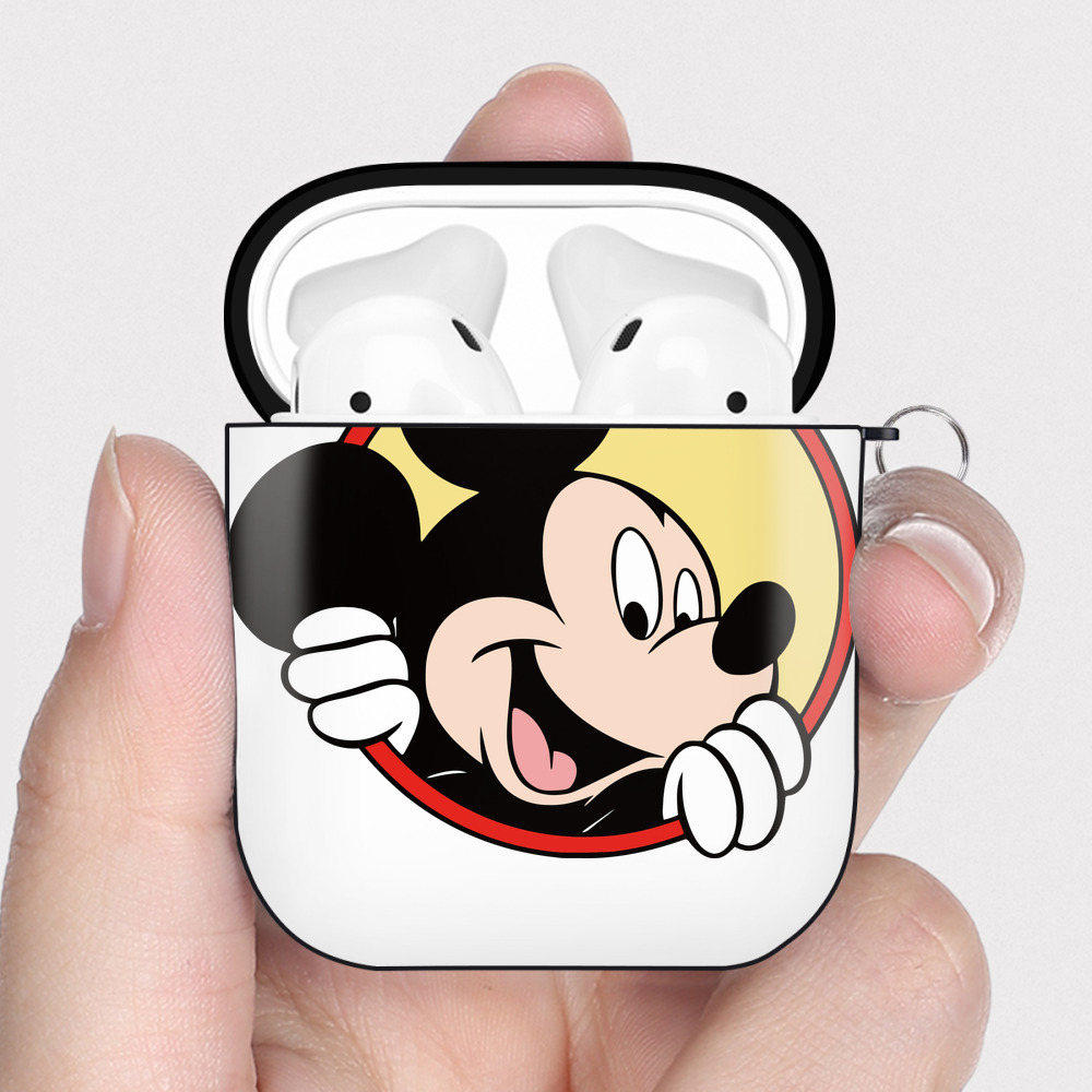 （画像用） ミッキーマウス Mickey Mouse AirPods 第2世代保護ケース ハードシェル ブラック 耐衝撃・防指紋・カラビナ付き