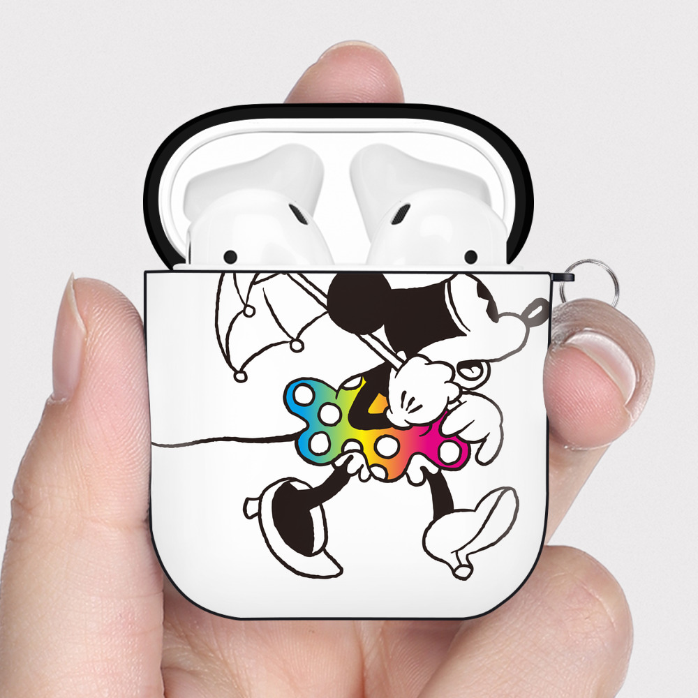 （画像用） ミッキーマウス Mickey Mouse AirPods 第2世代保護ケース ハードシェル ブラック 耐衝撃・防指紋・カラビナ付き