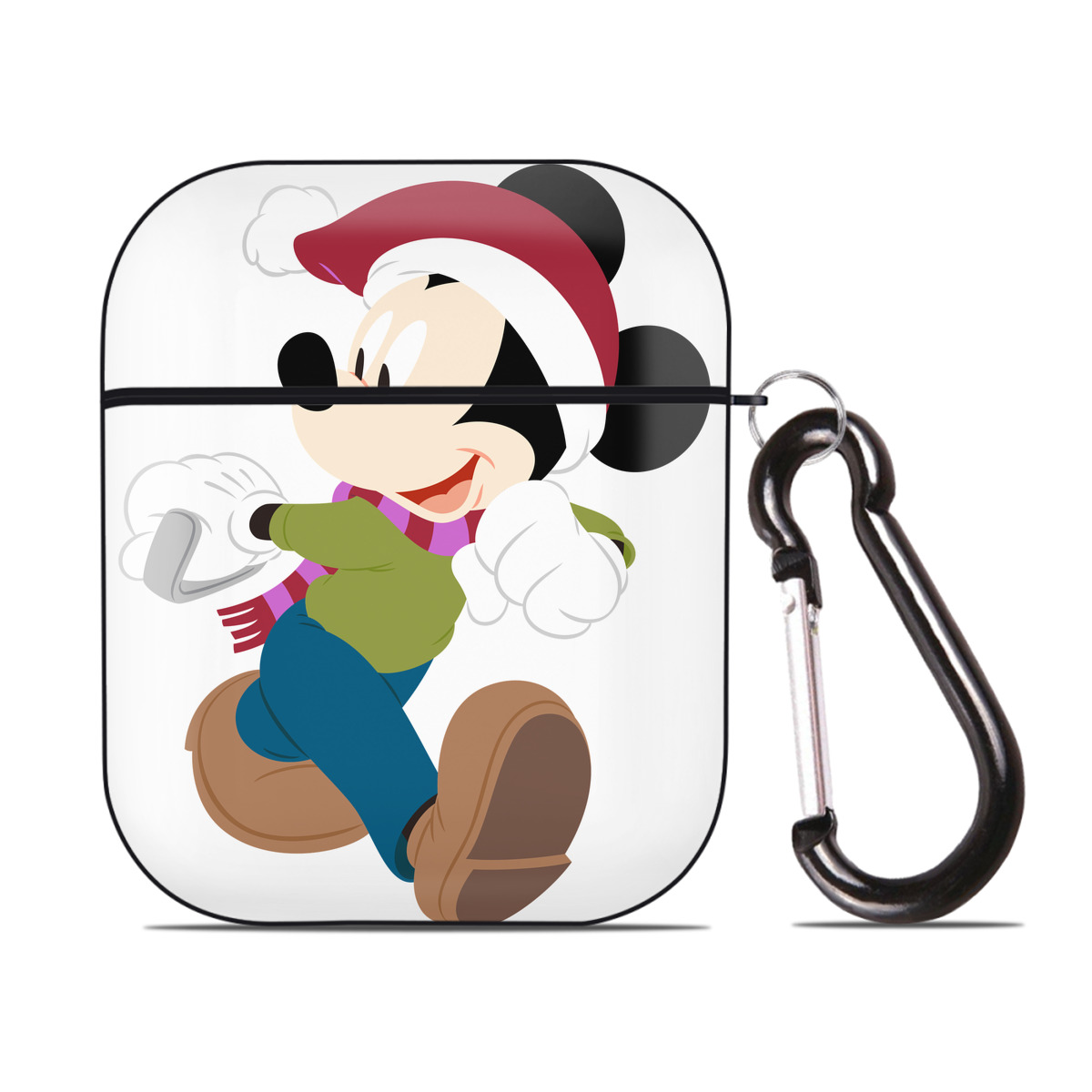 （画像用） ミッキーマウス Mickey Mouse AirPods 第2世代保護ケース ハードシェル ブラック 耐衝撃・防指紋・カラビナ付き