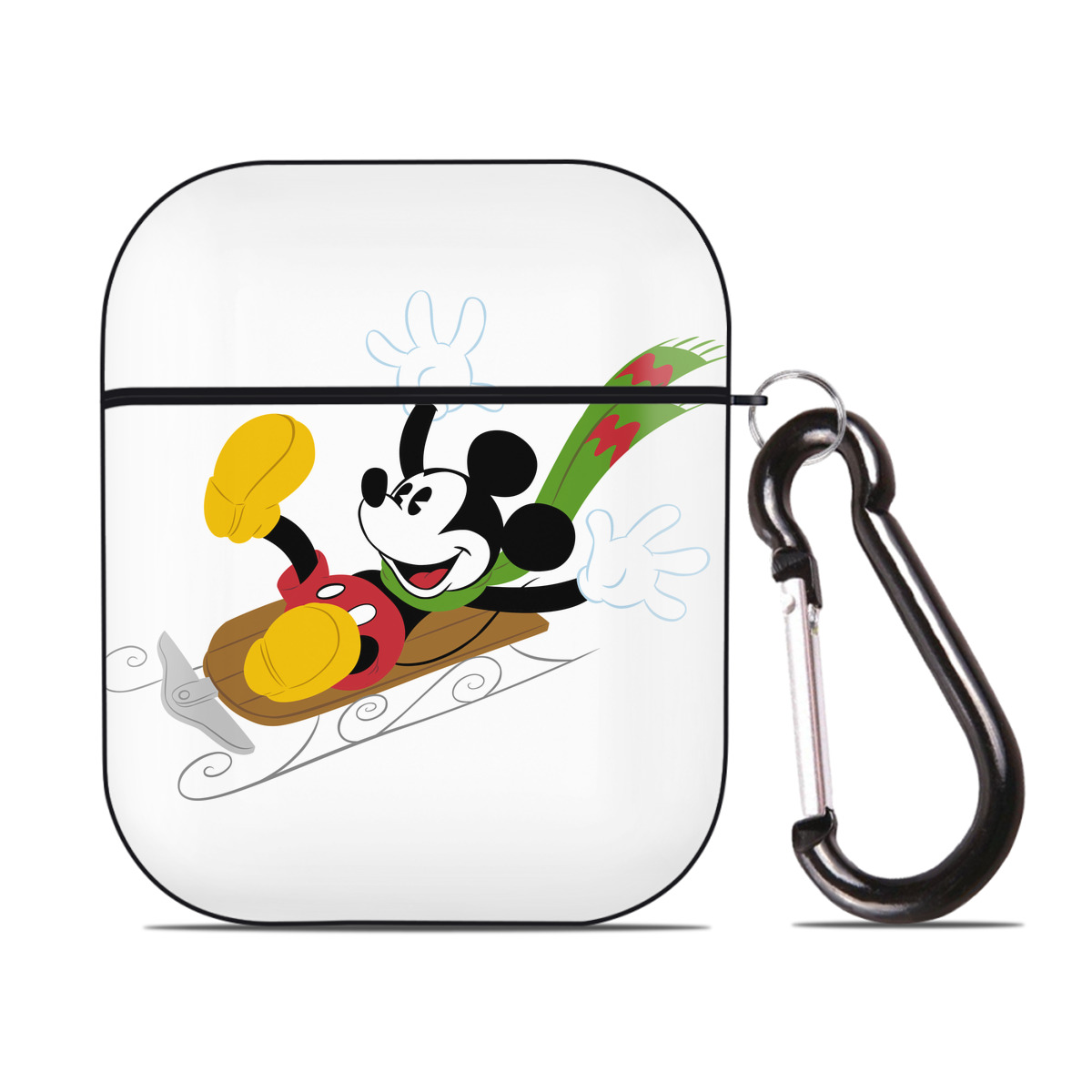 （画像用） ミッキーマウス Mickey Mouse AirPods 第2世代保護ケース ハードシェル ブラック 耐衝撃・防指紋・カラビナ付き