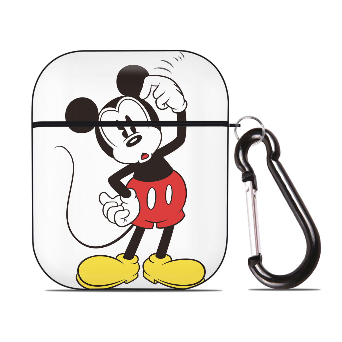 （画像用） ミッキーマウス Mickey Mouse AirPods 第2世代保護ケース ハードシェル ブラック 耐衝撃・防指紋・カラビナ付き