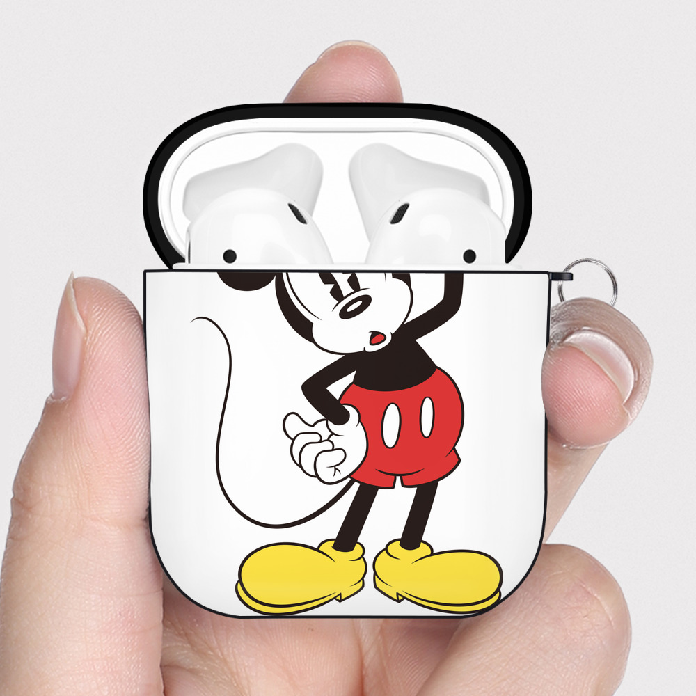 （画像用） ミッキーマウス Mickey Mouse AirPods 第2世代保護ケース ハードシェル ブラック 耐衝撃・防指紋・カラビナ付き