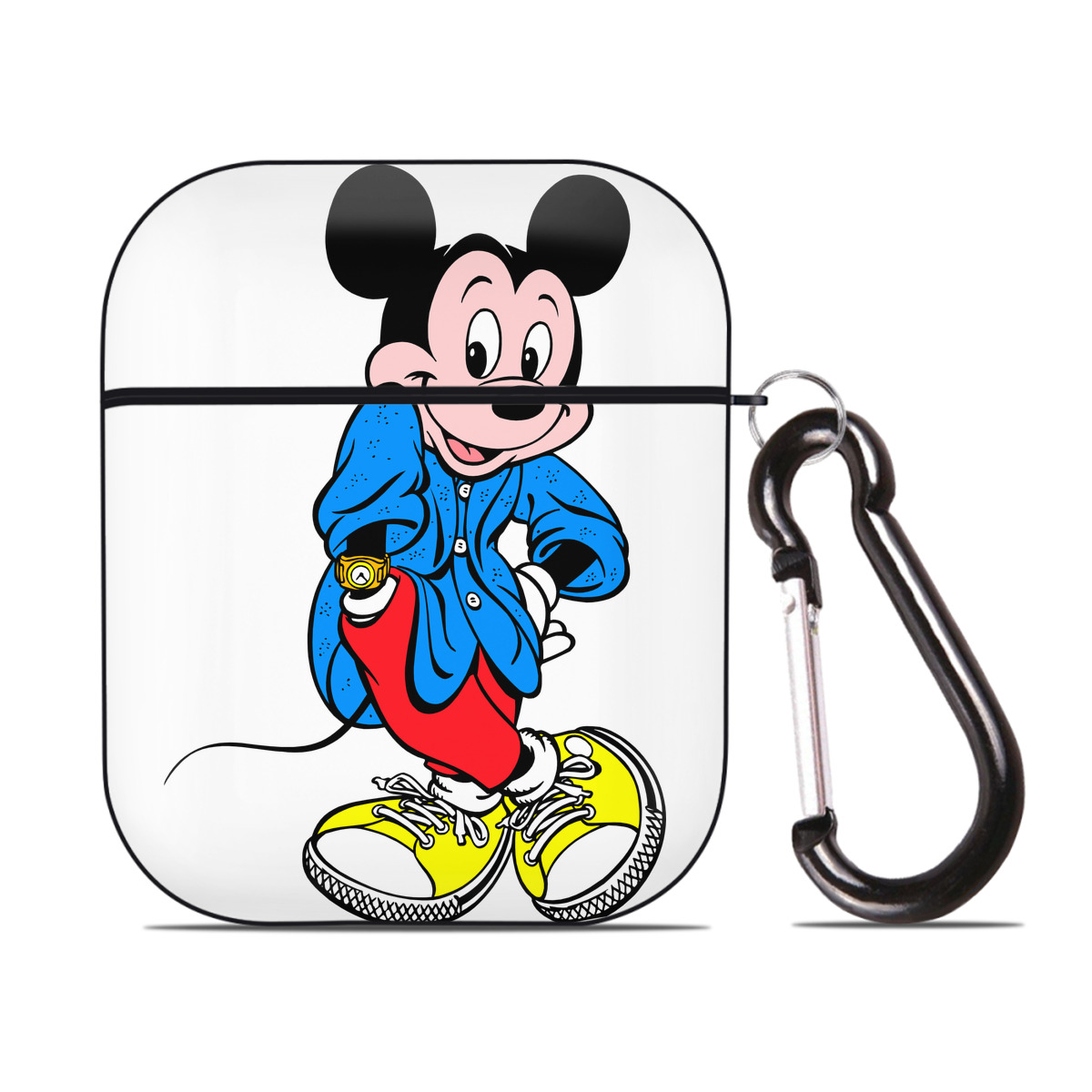 （画像用） ミッキーマウス Mickey Mouse AirPods 第2世代保護ケース ハードシェル ブラック 耐衝撃・防指紋・カラビナ付き