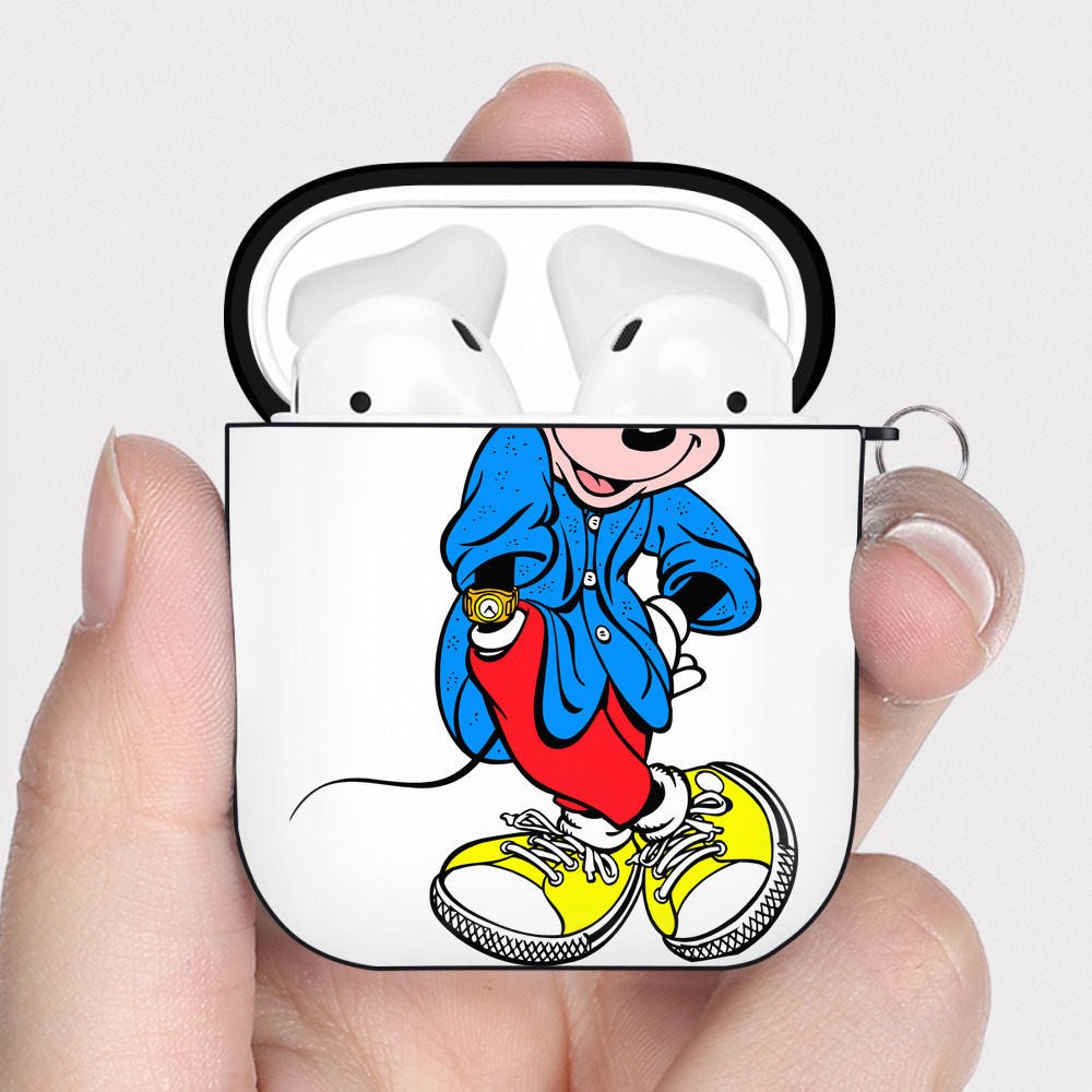 （画像用） ミッキーマウス Mickey Mouse AirPods 第2世代保護ケース ハードシェル ブラック 耐衝撃・防指紋・カラビナ付き