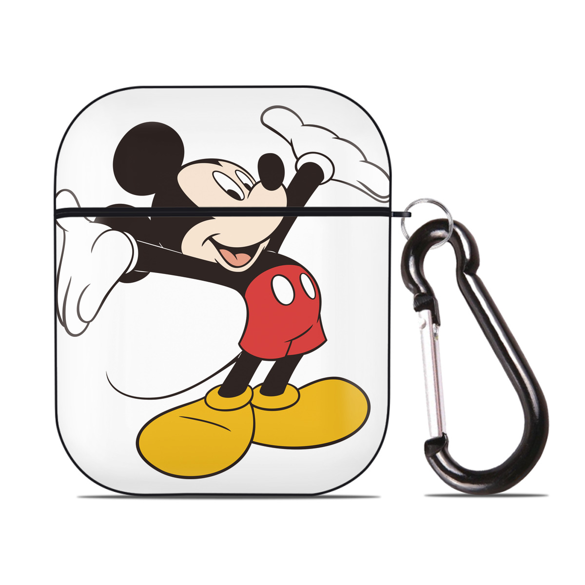 （画像用） ミッキーマウス Mickey Mouse AirPods 第2世代保護ケース ハードシェル ブラック 耐衝撃・防指紋・カラビナ付き
