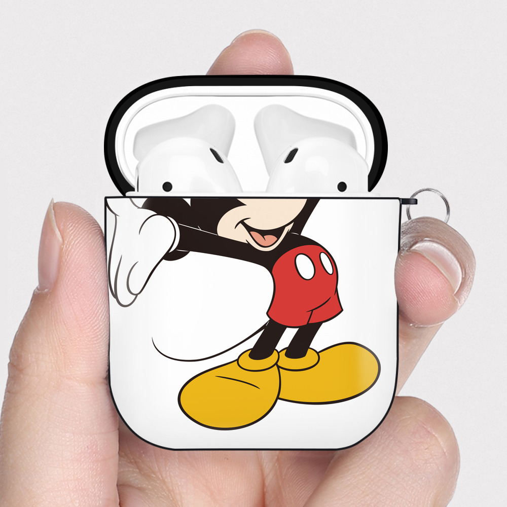 （画像用） ミッキーマウス Mickey Mouse AirPods 第2世代保護ケース ハードシェル ブラック 耐衝撃・防指紋・カラビナ付き