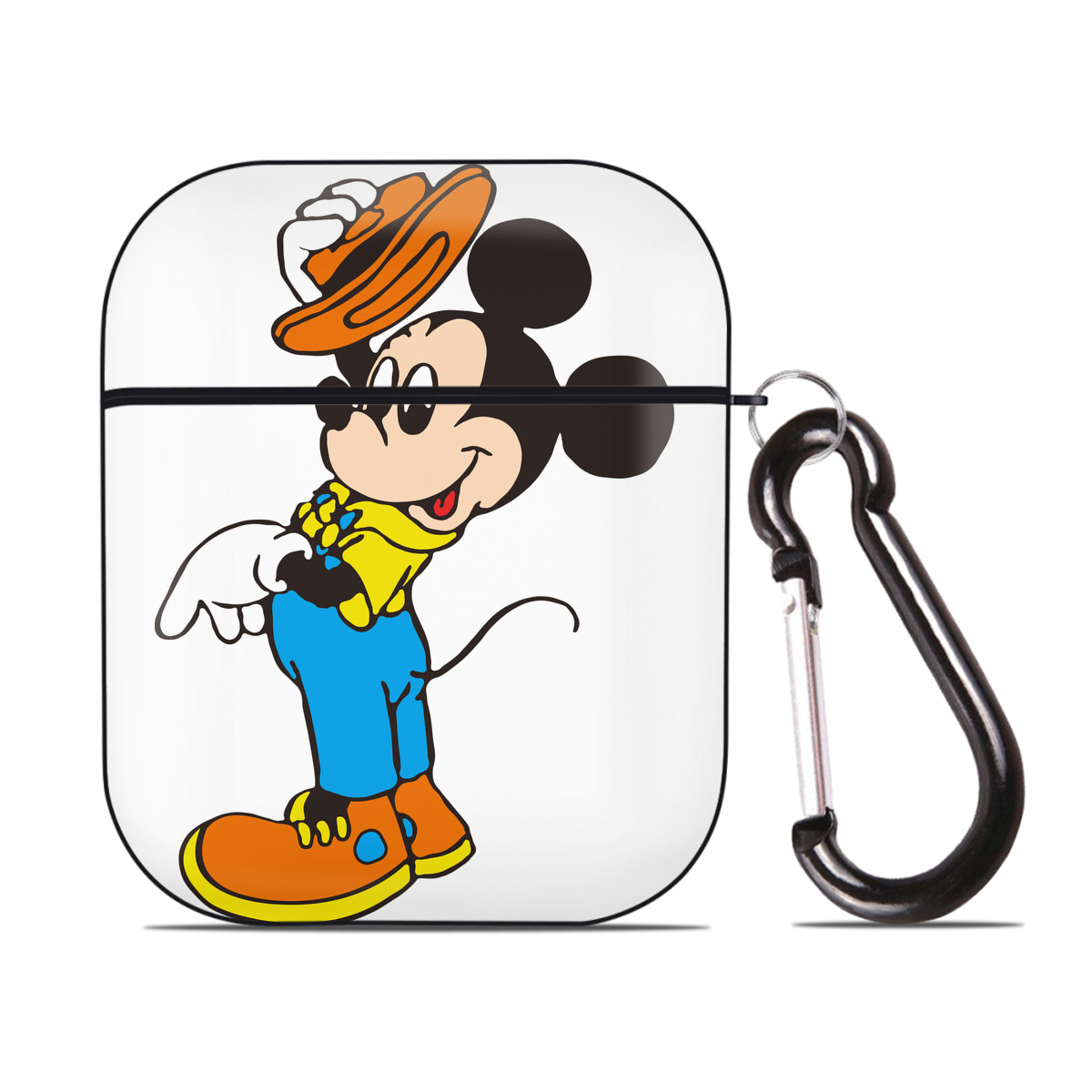 （画像用） ミッキーマウス Mickey Mouse AirPods 第2世代保護ケース ハードシェル ブラック 耐衝撃・防指紋・カラビナ付き