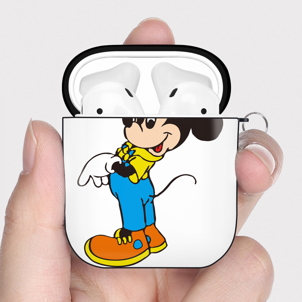 （画像用） ミッキーマウス Mickey Mouse AirPods 第2世代保護ケース ハードシェル ブラック 耐衝撃・防指紋・カラビナ付き