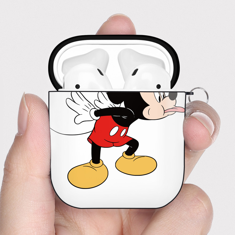 （画像用） ミッキーマウス Mickey Mouse AirPods 第2世代保護ケース ハードシェル ブラック 耐衝撃・防指紋・カラビナ付き