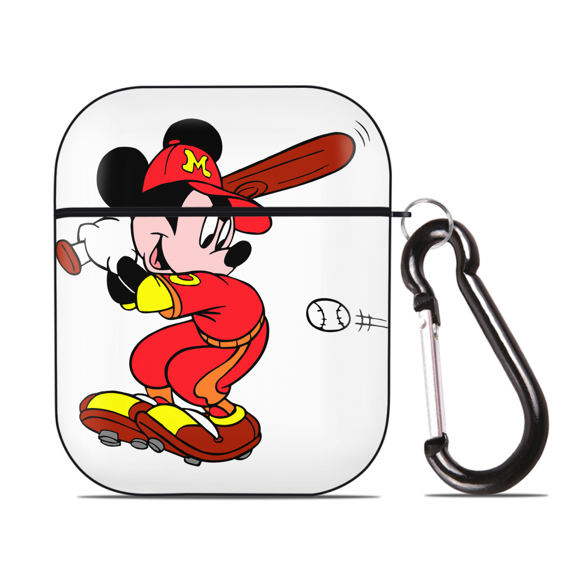 （画像用） ミッキーマウス Mickey Mouse AirPods 第2世代保護ケース ハードシェル ブラック 耐衝撃・防指紋・カラビナ付き
