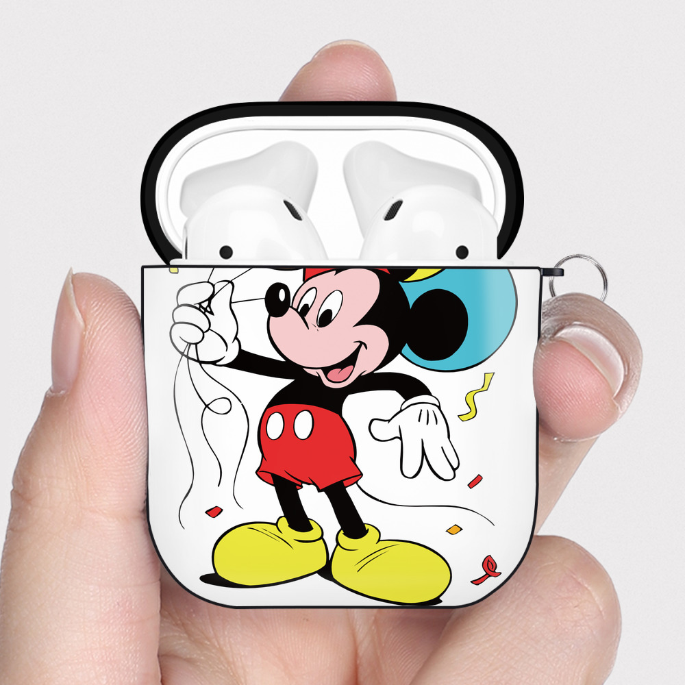 （画像用） ミッキーマウス Mickey Mouse AirPods 第2世代保護ケース ハードシェル ブラック 耐衝撃・防指紋・カラビナ付き