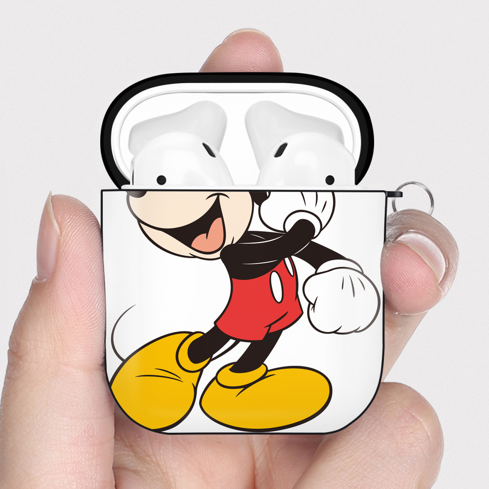 （画像用） ミッキーマウス Mickey Mouse AirPods 第2世代保護ケース ハードシェル ブラック 耐衝撃・防指紋・カラビナ付き