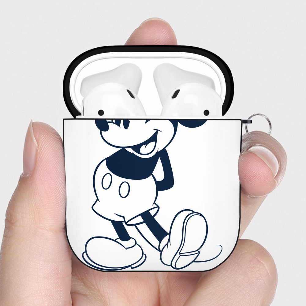 （画像用） ミッキーマウス Mickey Mouse AirPods 第2世代保護ケース ハードシェル ブラック 耐衝撃・防指紋・カラビナ付き