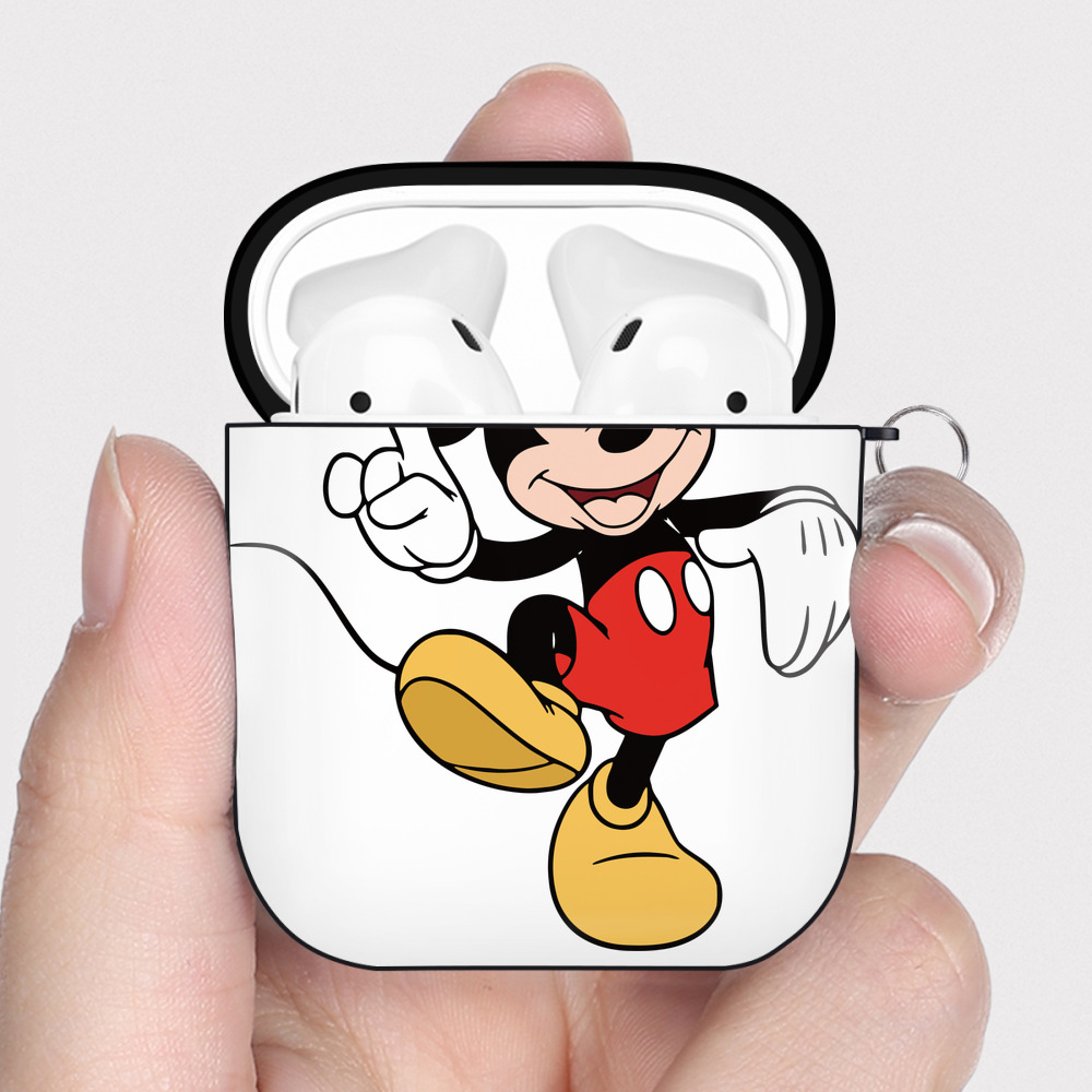 （画像用） ミッキーマウス Mickey Mouse AirPods 第2世代保護ケース ハードシェル ブラック 耐衝撃・防指紋・カラビナ付き