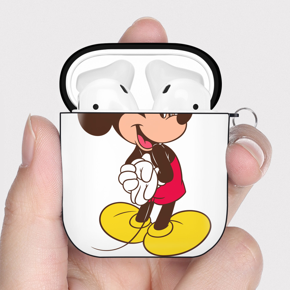 （画像用） ミッキーマウス Mickey Mouse AirPods 第2世代保護ケース ハードシェル ブラック 耐衝撃・防指紋・カラビナ付き
