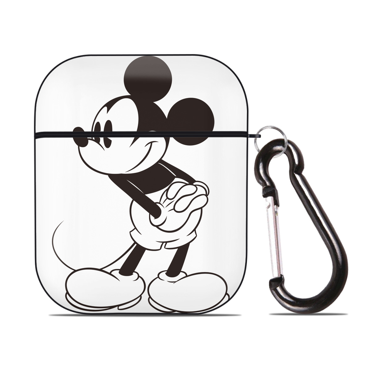 （画像用） ミッキーマウス Mickey Mouse AirPods 第2世代保護ケース ハードシェル ブラック 耐衝撃・防指紋・カラビナ付き