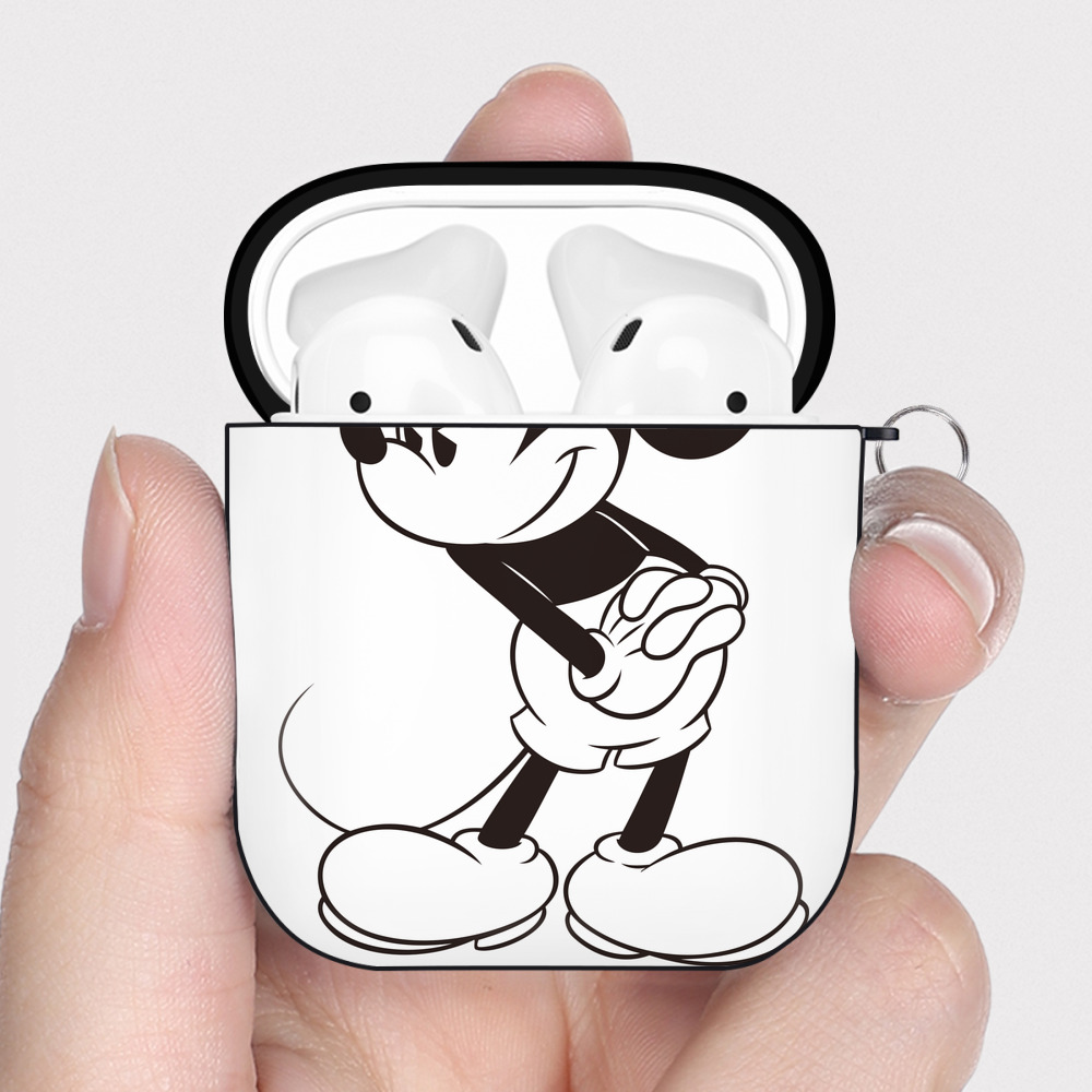 （画像用） ミッキーマウス Mickey Mouse AirPods 第2世代保護ケース ハードシェル ブラック 耐衝撃・防指紋・カラビナ付き