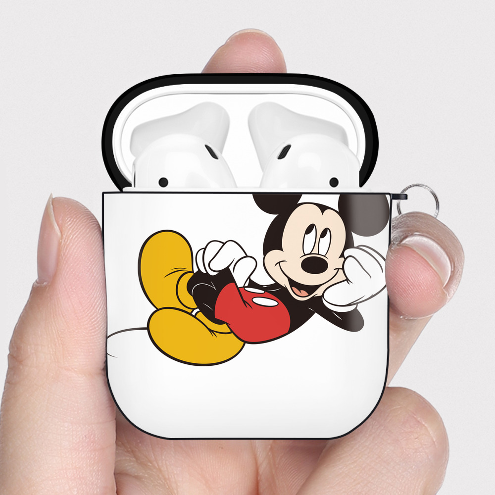 （画像用） ミッキーマウス Mickey Mouse AirPods 第2世代保護ケース ハードシェル ブラック 耐衝撃・防指紋・カラビナ付き