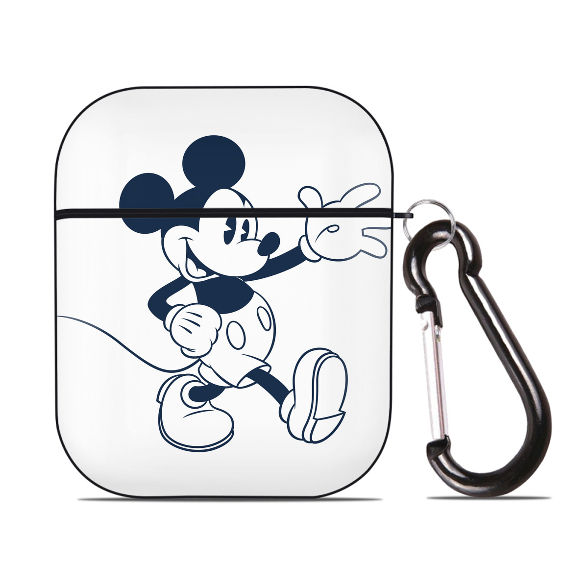 （画像用） ミッキーマウス Mickey Mouse AirPods 第2世代保護ケース ハードシェル ブラック 耐衝撃・防指紋・カラビナ付き