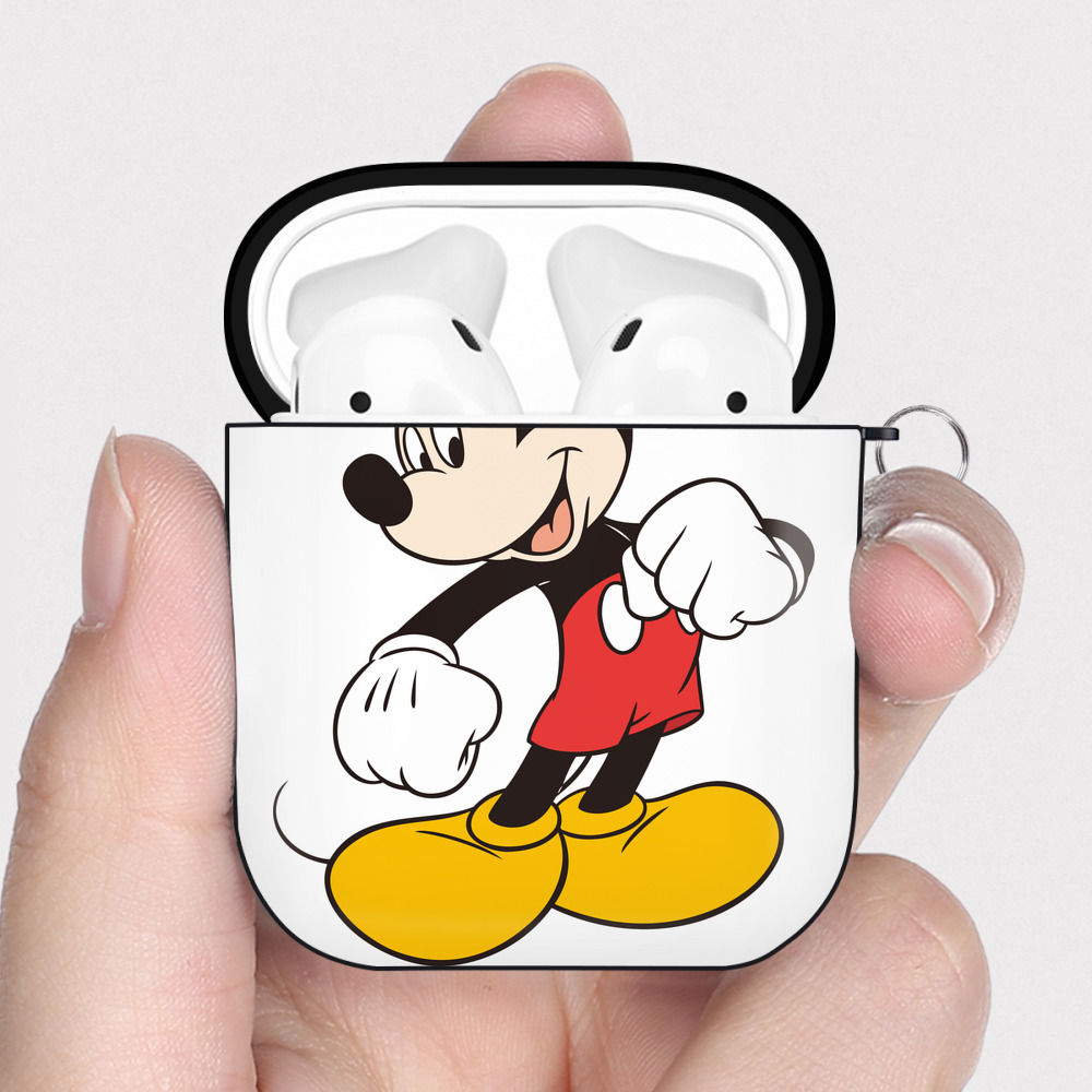 （画像用） ミッキーマウス Mickey Mouse AirPods 第2世代保護ケース ハードシェル ブラック 耐衝撃・防指紋・カラビナ付き