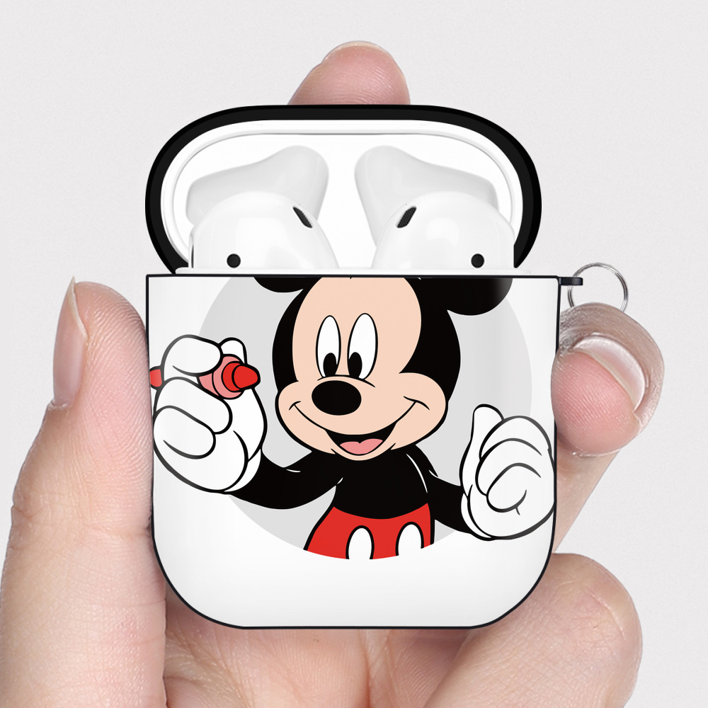 （画像用） ミッキーマウス Mickey Mouse AirPods 第2世代保護ケース ハードシェル ブラック 耐衝撃・防指紋・カラビナ付き