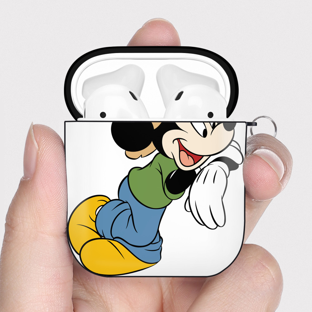 （画像用） ミッキーマウス Mickey Mouse AirPods 第2世代保護ケース ハードシェル ブラック 耐衝撃・防指紋・カラビナ付き