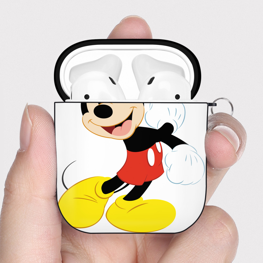 （画像用） ミッキーマウス Mickey Mouse AirPods 第2世代保護ケース ハードシェル ブラック 耐衝撃・防指紋・カラビナ付き