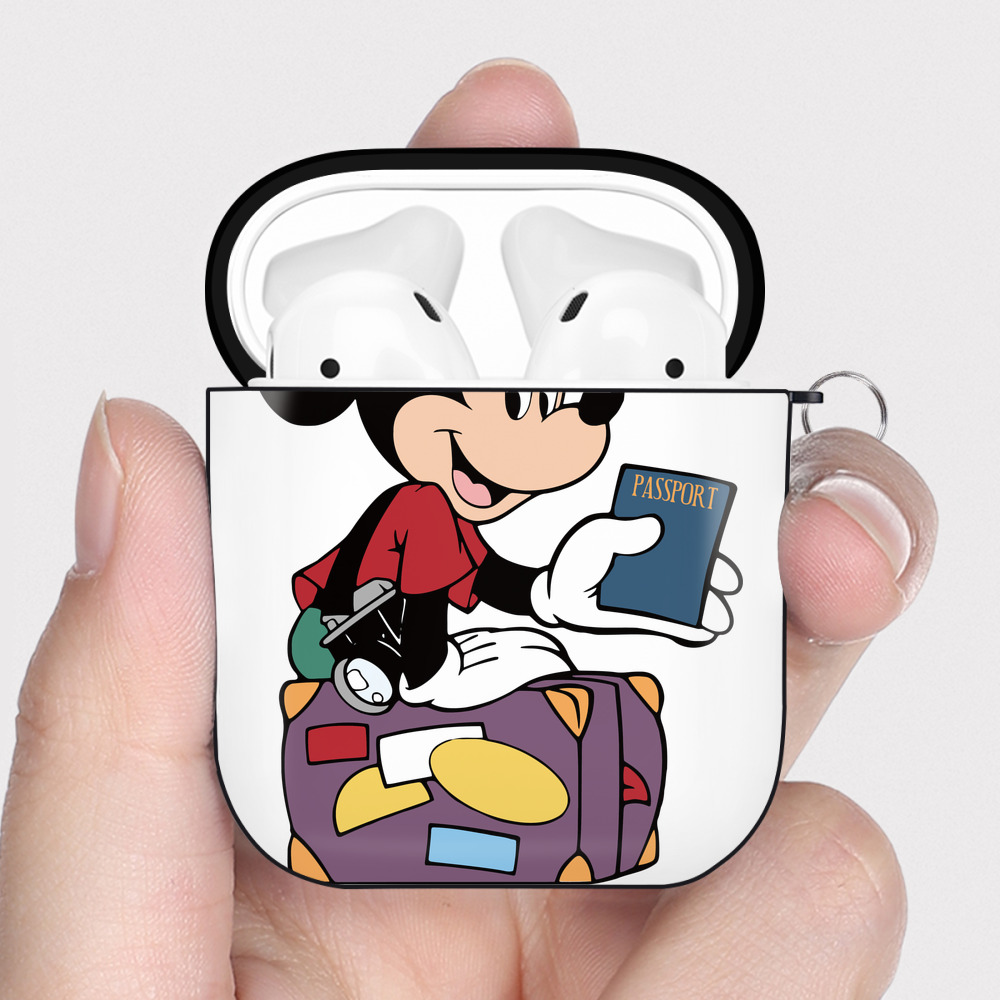 （画像用） ミッキーマウス Mickey Mouse AirPods 第2世代保護ケース ハードシェル ブラック 耐衝撃・防指紋・カラビナ付き