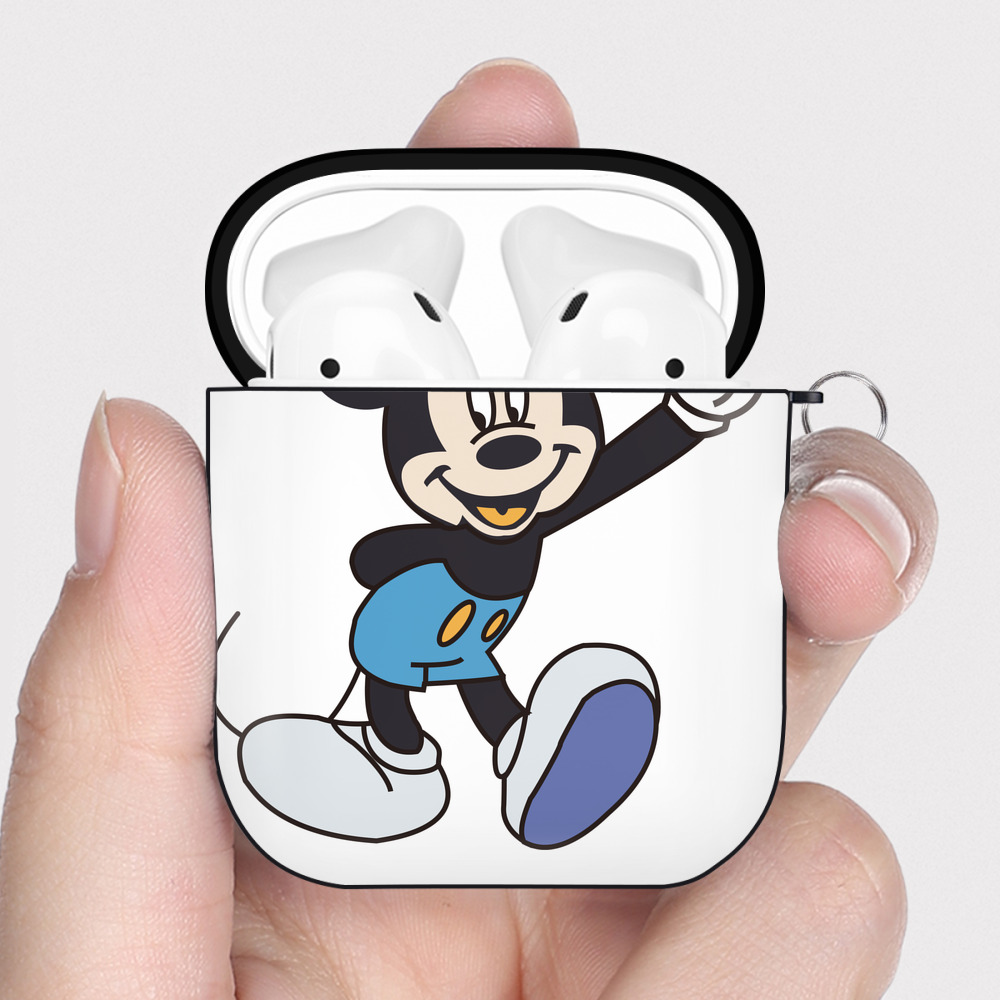 （画像用） ミッキーマウス Mickey Mouse AirPods 第2世代保護ケース ハードシェル ブラック 耐衝撃・防指紋・カラビナ付き
