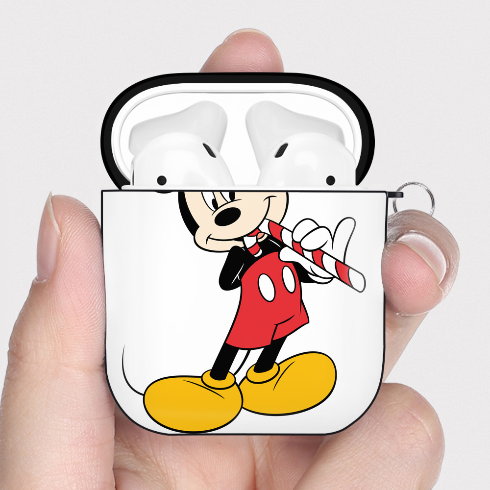（画像用） ミッキーマウス Mickey Mouse AirPods 第2世代保護ケース ハードシェル ブラック 耐衝撃・防指紋・カラビナ付き