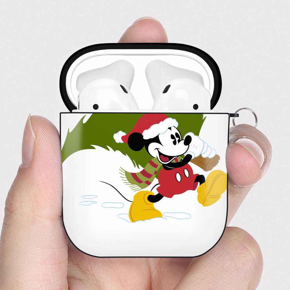 （画像用） ミッキーマウス Mickey Mouse AirPods 第2世代保護ケース ハードシェル ブラック 耐衝撃・防指紋・カラビナ付き