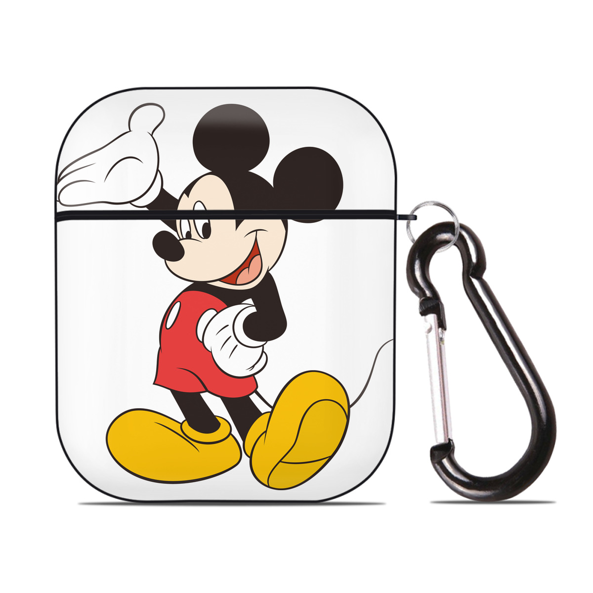 （画像用） ミッキーマウス Mickey Mouse AirPods 第2世代保護ケース ハードシェル ブラック 耐衝撃・防指紋・カラビナ付き