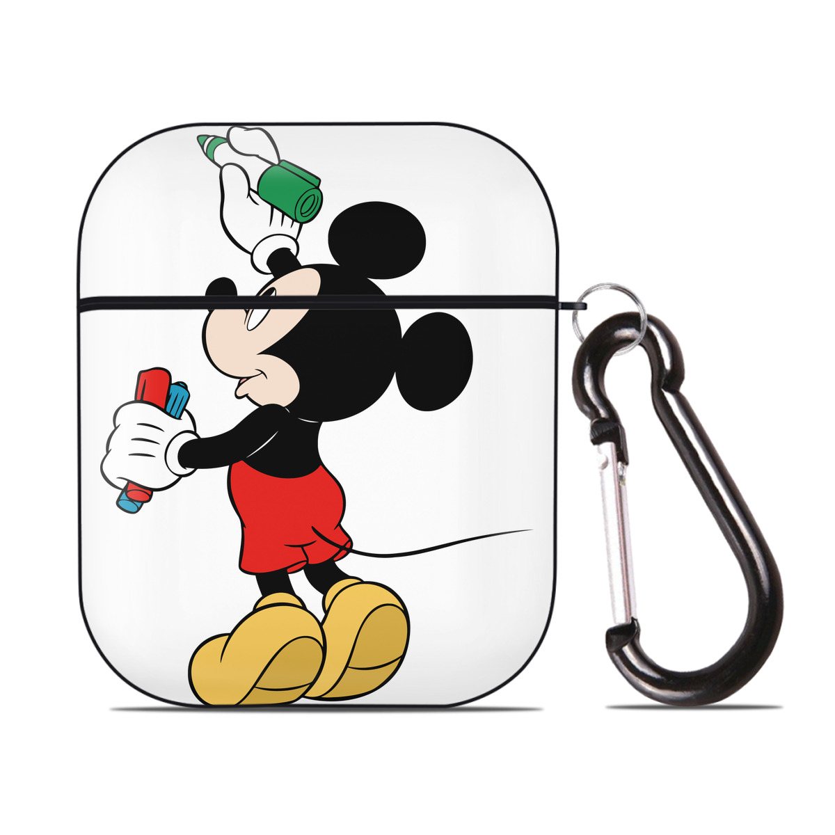 （画像用） ミッキーマウス Mickey Mouse AirPods 第2世代保護ケース ハードシェル ブラック 耐衝撃・防指紋・カラビナ付き