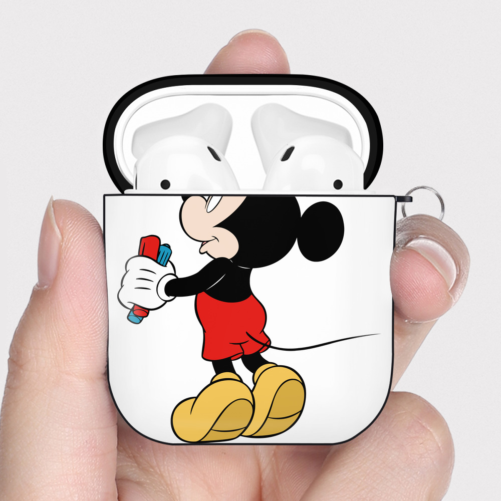 （画像用） ミッキーマウス Mickey Mouse AirPods 第2世代保護ケース ハードシェル ブラック 耐衝撃・防指紋・カラビナ付き