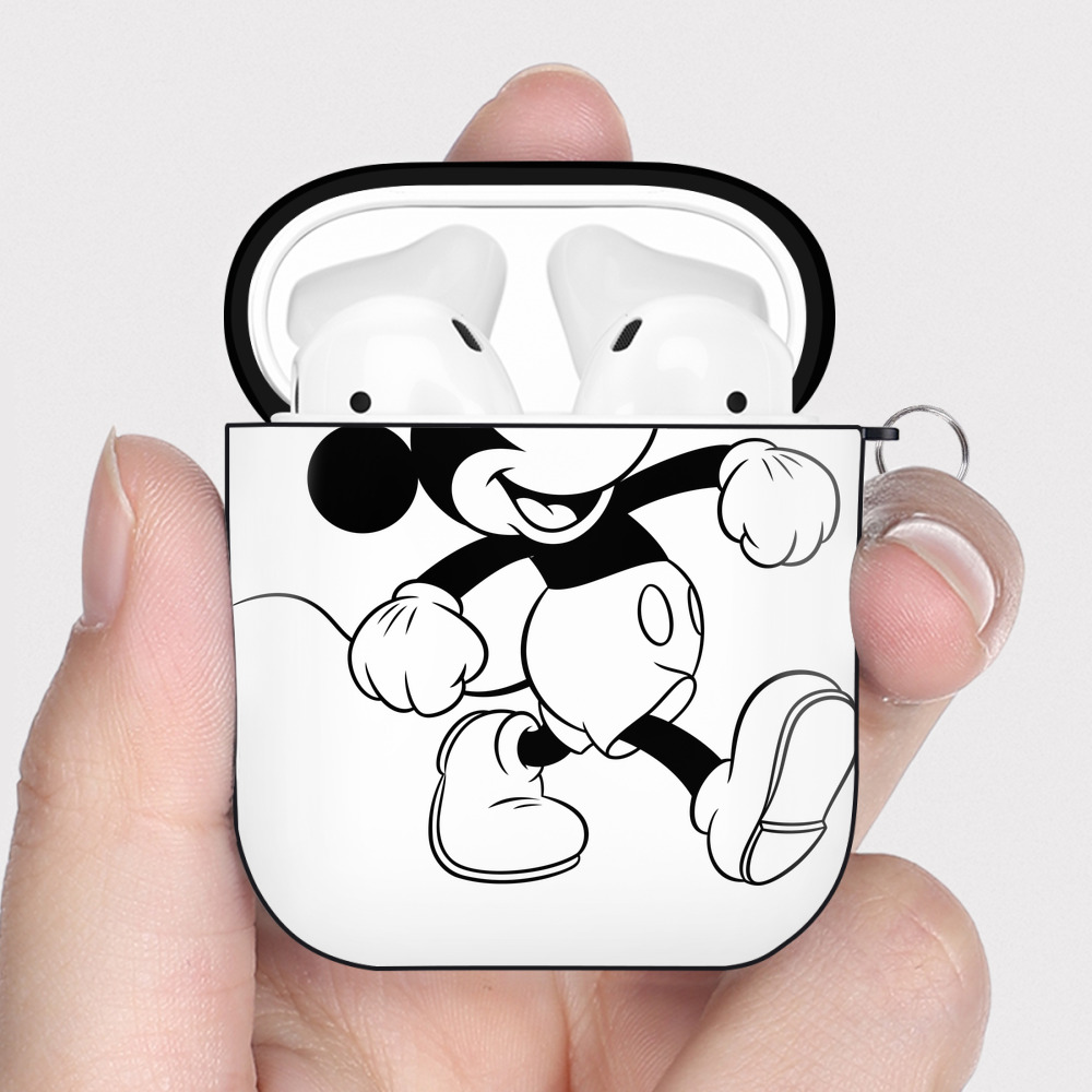 （画像用） ミッキーマウス Mickey Mouse AirPods 第2世代保護ケース ハードシェル ブラック 耐衝撃・防指紋・カラビナ付き