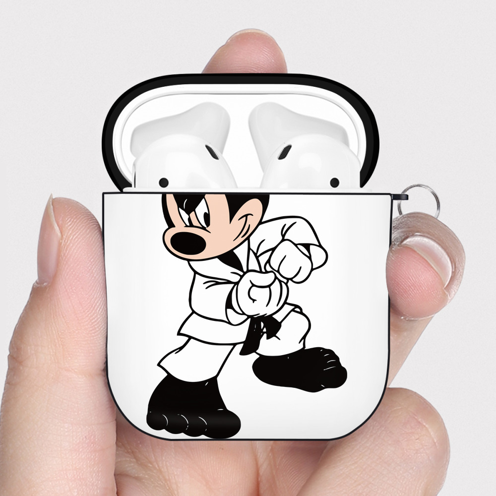 （画像用） ミッキーマウス Mickey Mouse AirPods 第2世代保護ケース ハードシェル ブラック 耐衝撃・防指紋・カラビナ付き