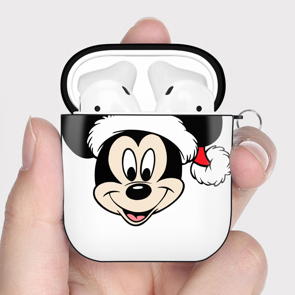 （画像用） ミッキーマウス Mickey Mouse AirPods 第2世代保護ケース ハードシェル ブラック 耐衝撃・防指紋・カラビナ付き