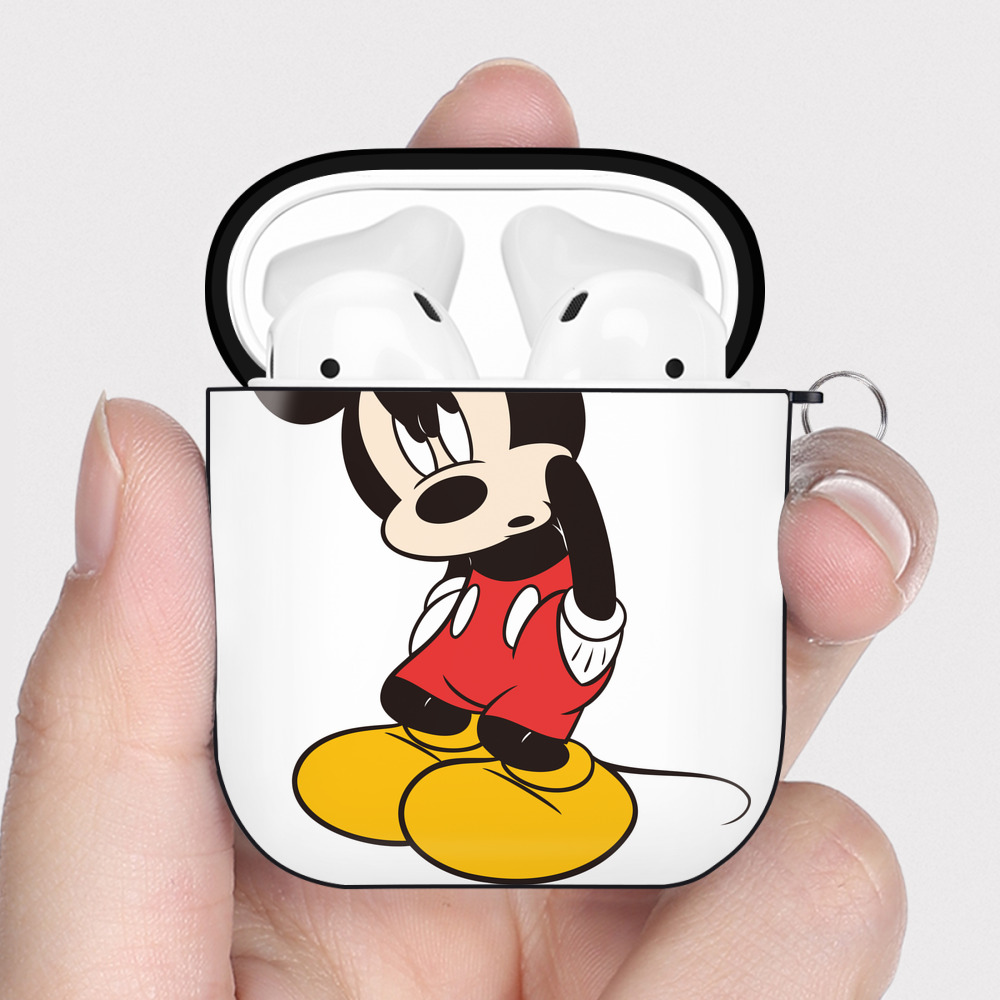 （画像用） ミッキーマウス Mickey Mouse AirPods 第2世代保護ケース ハードシェル ブラック 耐衝撃・防指紋・カラビナ付き
