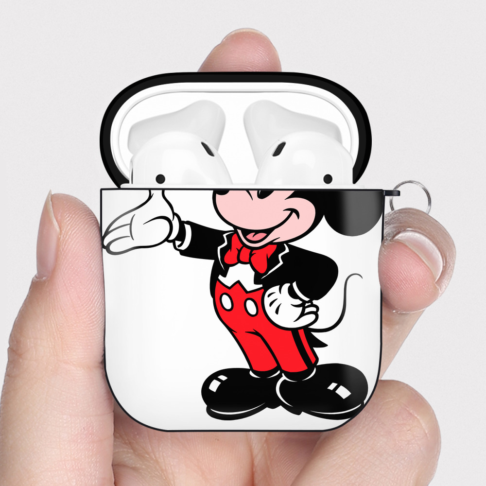 （画像用） ミッキーマウス Mickey Mouse AirPods 第2世代保護ケース ハードシェル ブラック 耐衝撃・防指紋・カラビナ付き