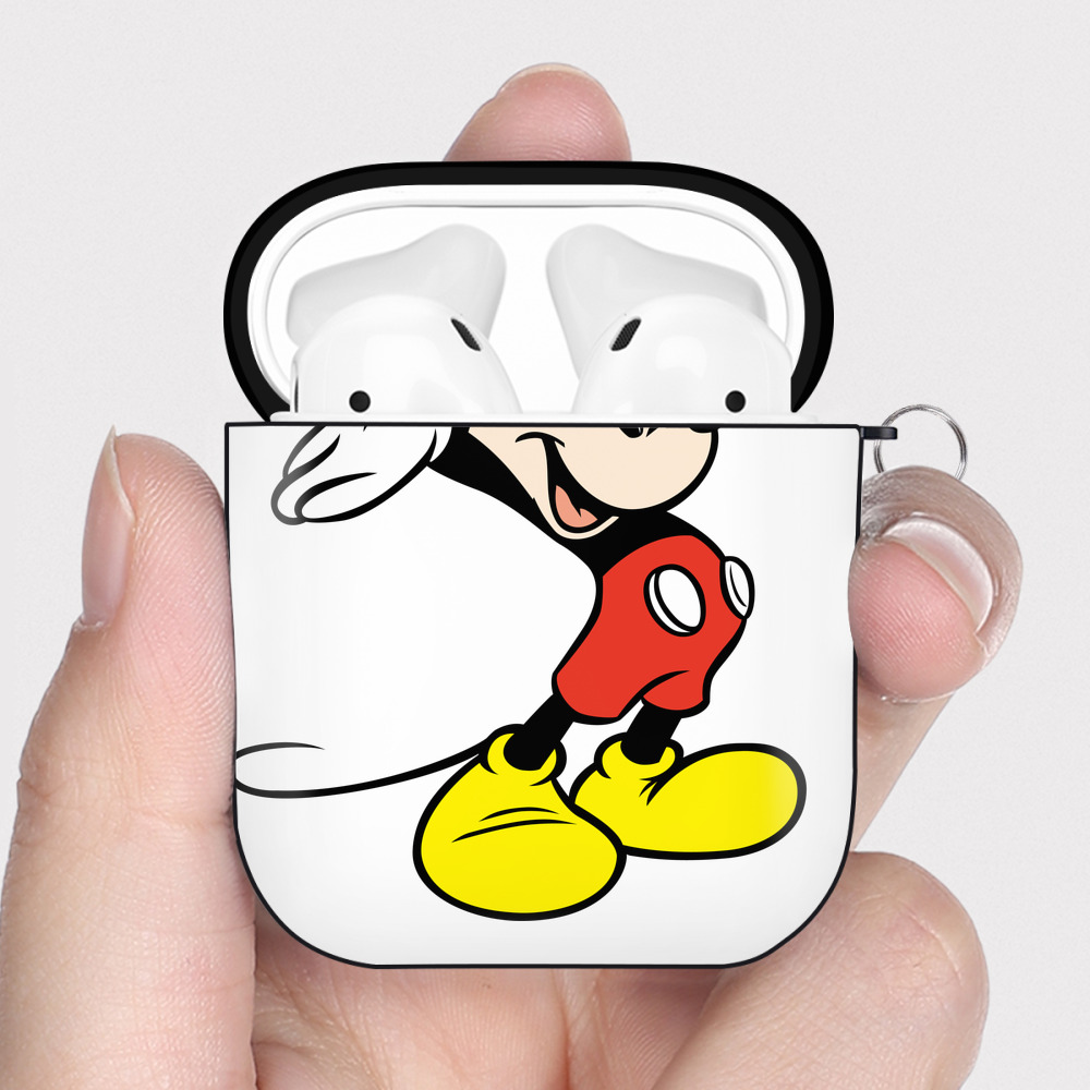 （画像用） ミッキーマウス Mickey Mouse AirPods 第2世代保護ケース ハードシェル ブラック 耐衝撃・防指紋・カラビナ付き