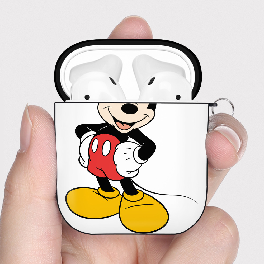 （画像用） ミッキーマウス Mickey Mouse AirPods 第2世代保護ケース ハードシェル ブラック 耐衝撃・防指紋・カラビナ付き