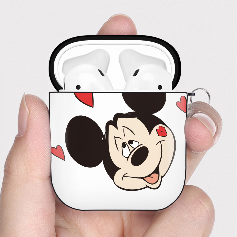 （画像用） ミッキーマウス Mickey Mouse AirPods 第2世代保護ケース ハードシェル ブラック 耐衝撃・防指紋・カラビナ付き